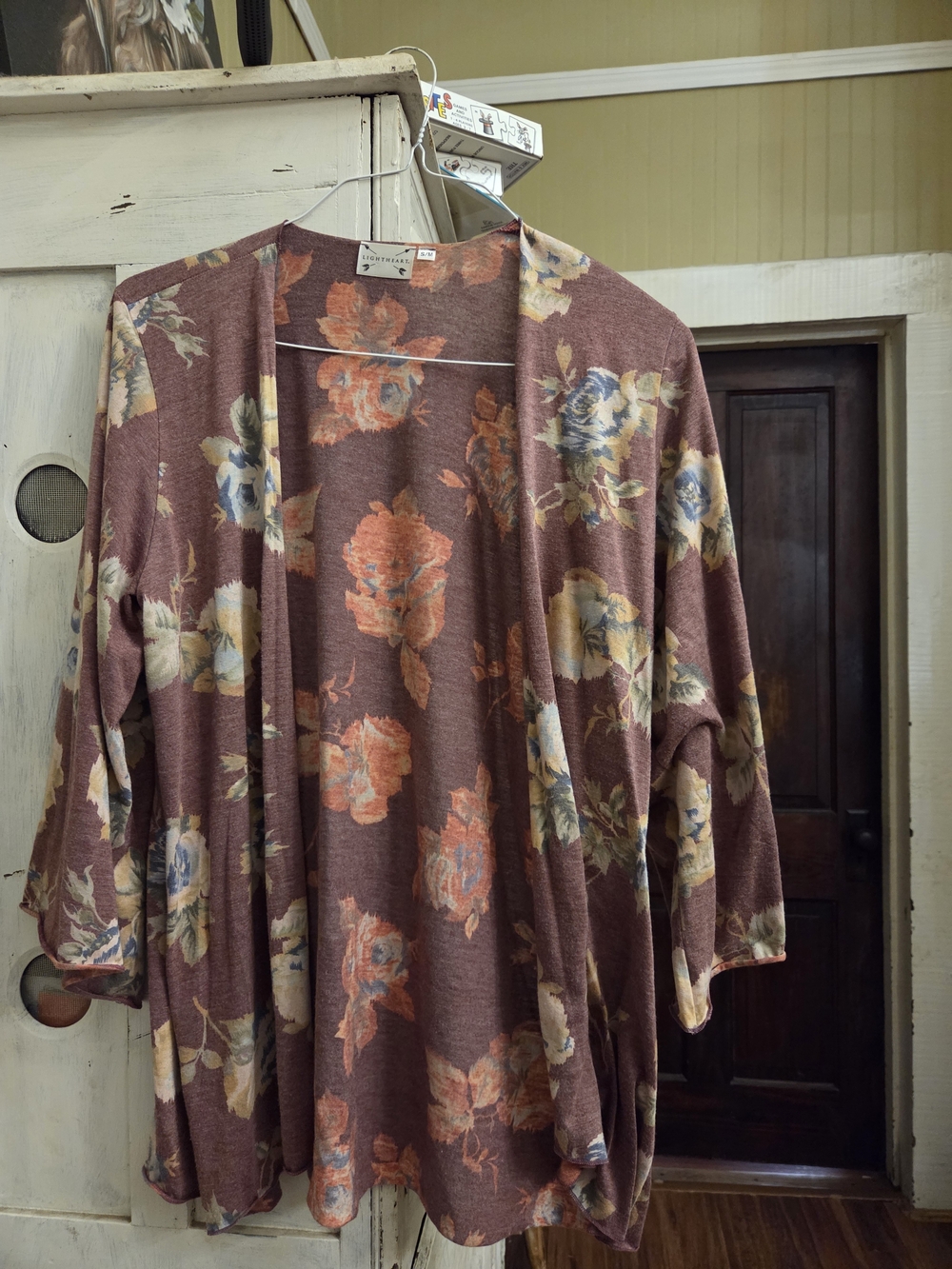 Floral Open-Front Cardigan in Rose Brown